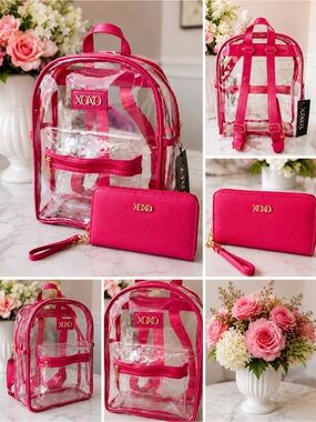 XOXO 2PC Clear Hot Pink Backpack with Matching Wallet